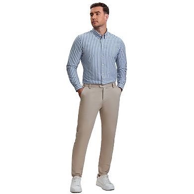 Men's Stripes Long Sleeved Button Down Business Dress Shirts