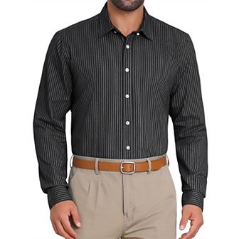 Men's Stripes Long Sleeved Button Down Business Dress Shirts