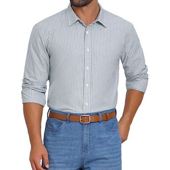 Men's Stripes Long Sleeved Button Down Business Dress Shirts