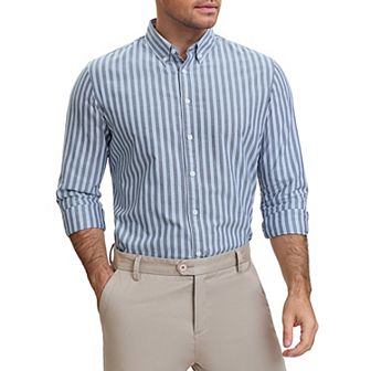 Men's Stripes Long Sleeved Button Down Business Dress Shirts