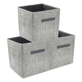 Storage Cube, 3 pc Fabric Storage Bin with Handle and with Base Plate, Collapsible Storage Basket