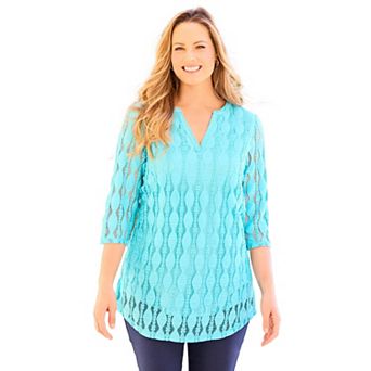 Catherines Women's Plus Size Textured Lace Knit Top