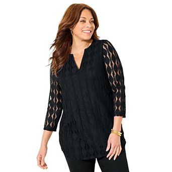 Catherines Women's Plus Size Textured Lace Knit Top