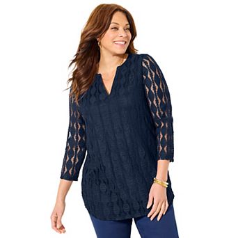 Catherines Women's Plus Size Textured Lace Knit Top