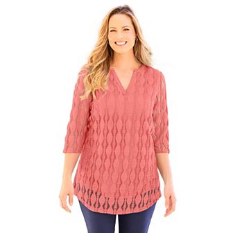 Catherines Women's Plus Size Textured Lace Knit Top