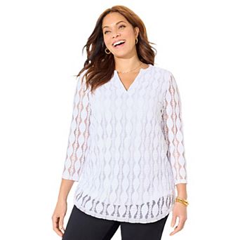 Catherines Women's Plus Size Textured Lace Knit Top