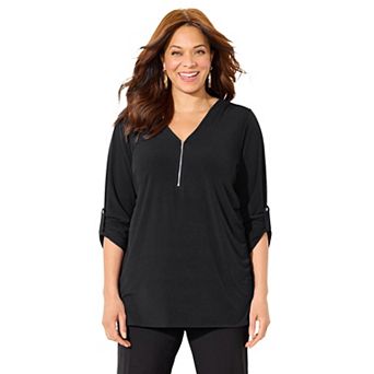 Catherines Women's Plus Size Dream Drape Zip V-Neck Top