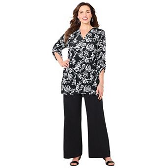 Catherines Women's Plus Size Dream Drape Zip V-Neck Top
