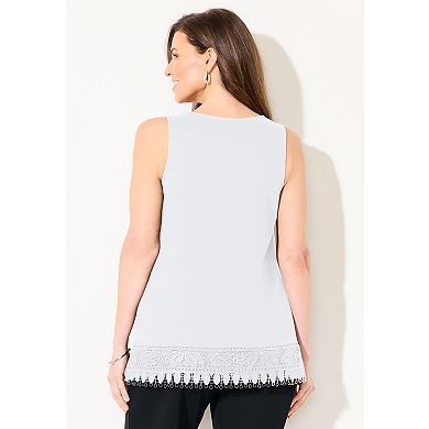 Catherines Women's Plus Size Ponte Knit Lace Tank