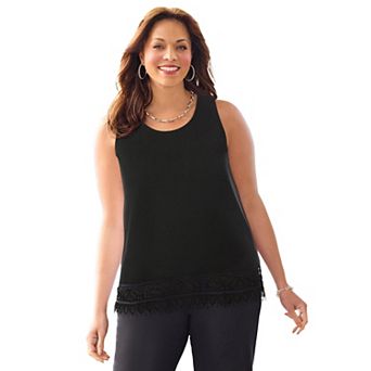 Catherines Women's Plus Size Ponte Knit Lace Tank