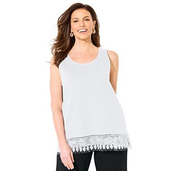 Catherines Women's Plus Size Ponte Knit Lace Tank