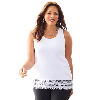 Catherines Women's Plus Size Ponte Knit Lace Tank