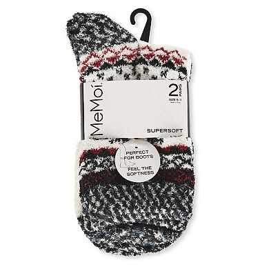 2 Pairs Women's Fairisle Border Cloud Soft Crew Socks