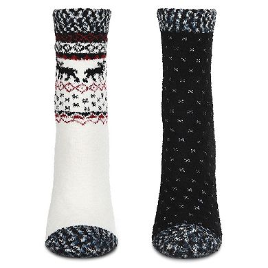 2 Pairs Women's Fairisle Border Cloud Soft Crew Socks