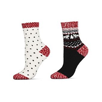 2 Pairs Women's Fairisle Border Cloud Soft Crew Socks
