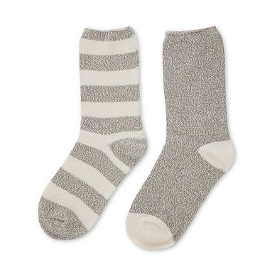 2 Pairs Women's Thick Stripe Buttersoft Crew Socks