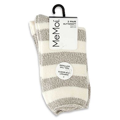 2 Pairs Women's Thick Stripe Buttersoft Crew Socks