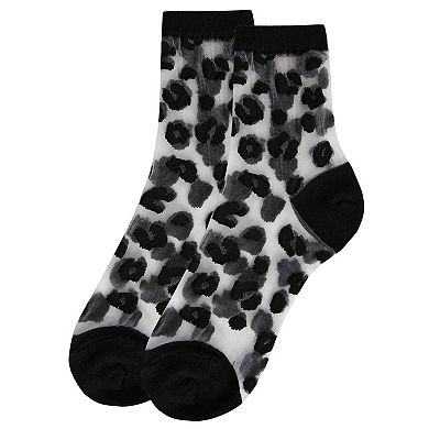 Women's Leopard Mono Fine Net Semi-sheer Anklet Sock