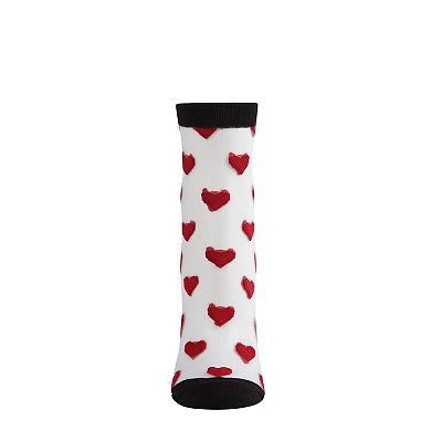 Women's Hearts Mono Fine Net Semi-sheer Anklet Sock