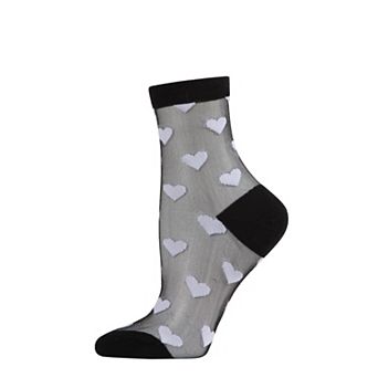 Women's Hearts Mono Fine Net Semi-sheer Anklet Sock