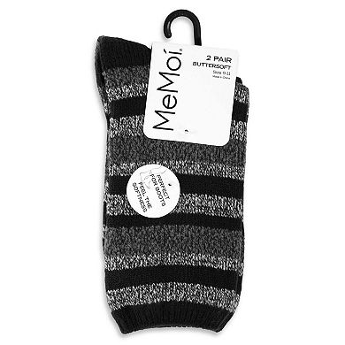 2 Pairs Women's Multi Stripes Buttersoft Crew Socks