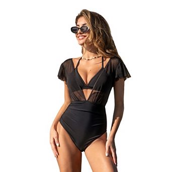Women's Cupshe 2 pc Two-Way Mesh Swim Bikini Top & High-Rise Swim Bottoms Set
