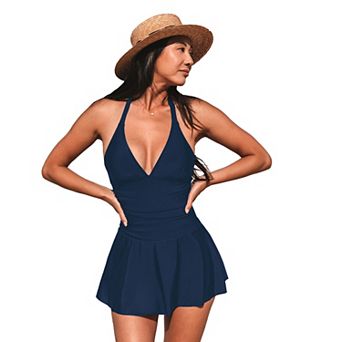 Women's Cupshe V-Neck Plunge Halter Swim Dress
