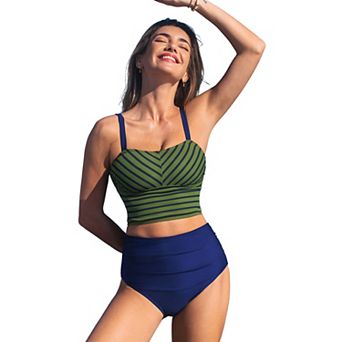 Women's Cupshe Striped Squareneck Tankini Swim Top & High-Rise Bottoms Set