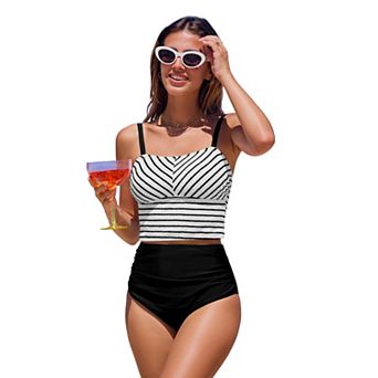 Women's Cupshe Striped Squareneck Tankini Swim Top & High-Rise Bottoms Set
