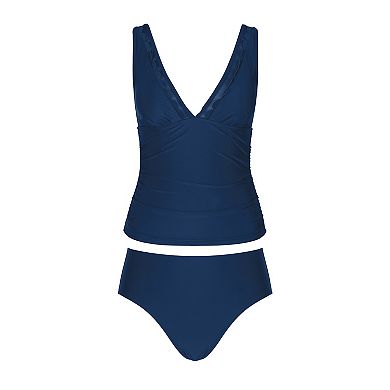 Women's Cupshe V-Neck Mesh Scalloped 2-pc. Tankini Set