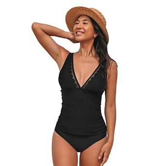 Women's Cupshe V-Neck Mesh Scalloped 2 pc Tankini Set