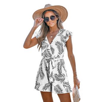 Women's Cupshe Tropical Flutter Sleeve Cover-Up Romper