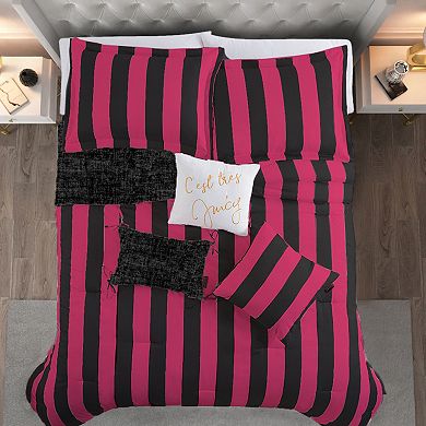Juicy Couture Reversible Cabana Stripe 6-piece Comforter Set with Coordinating Throw Pillows