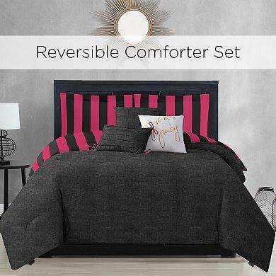 Juicy Couture Reversible Cabana Stripe 6-piece Comforter Set with Coordinating Throw Pillows
