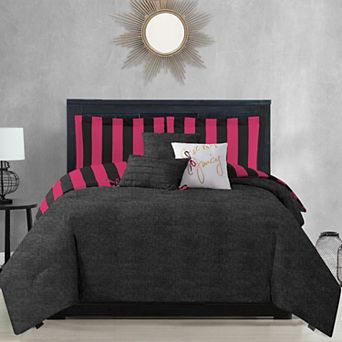 Juicy Couture Reversible Cabana Stripe Comforter Set with Coordinating Throw Pillows