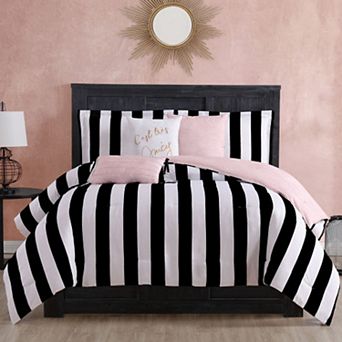 Juicy Couture Reversible Cabana Stripe Comforter Set with Coordinating Throw Pillows