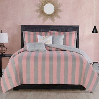 Juicy Couture Reversible Cabana Stripe Comforter Set with Coordinating Throw Pillows