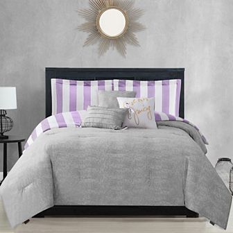 Juicy Couture Reversible Cabana Stripe Comforter Set with Coordinating Throw Pillows