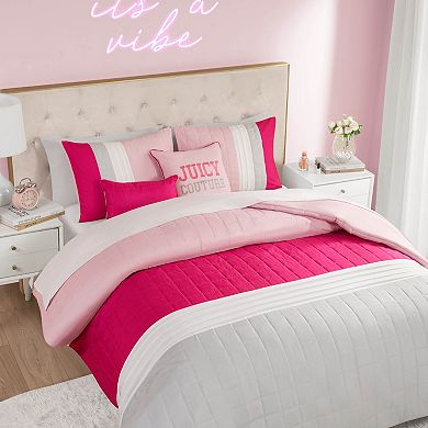 Juicy Couture Color Blocked Pieced Comforter Set with Shams & Coordinating Throw Pillows