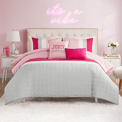 Juicy Couture Color Blocked Pieced Comforter Set with Shams & Coordinating Throw Pillows