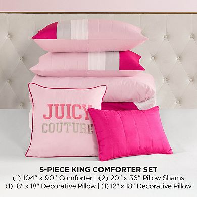 Juicy Couture Color Blocked Pieced Comforter Set with Shams & Coordinating Throw Pillows