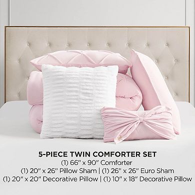 Juicy Couture Kiss Pleat Micromink Comforter Set with Decorative Pillows