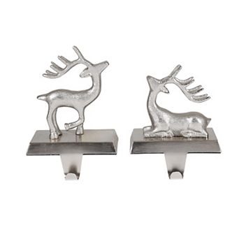 St. Nicholas Square® 2 pc Silver Finish Metal Deer Stocking Holder Set
