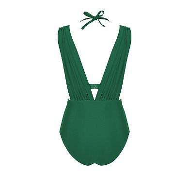Women's Cupshe Bright Plunging Ruched One-Piece Monokini