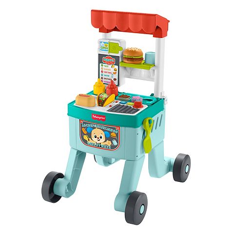 Детские игрушки Fisher-Price Laugh & Learn 4-in-1 Snack Cart Walker Learning Toy with 14 Play Pieces