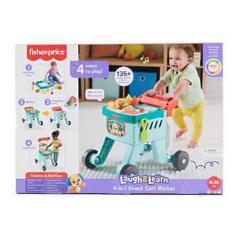 Fisher-Price Laugh & Learn 4-in-1 Snack Cart Walker Learning Toy with 14 Play Pieces