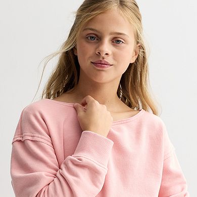 Girls 6-20 SO® Washed Wide Neck Sweatshirt in Regular & Plus Size
