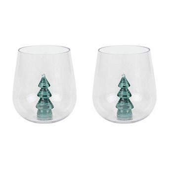 St. Nicholas Square® Tree Fig Stemless Wine Glasses Set of 2