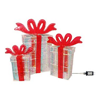 Crosslight Set of 3 Giftboxes with Red Bows Outdoor Decor