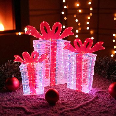 Crosslight Set of 3 Giftboxes with Red Bows Outdoor Decor